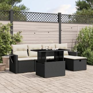 vidaXL 6-tlg. Garten-Sofagarnitur mit Kissen Schwarz Poly Rattan 3274966