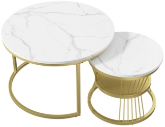 Furnishings Home Couchtisch Rund Kaffeetisch Beistelltisch Satztische 2er Set, Große Werbung (2-St, 2-St, Zweiteiliges Set), 2tlg. mit Marmormuster 80x45 cm+60x33 cm