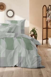 Primera Feinbiber Bettwäsche 135x200 Streifen Punkte grün grau silber 173096-85