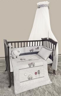 Belily 'Traffic' 4-tlg. Baby Bettset 100 x 135 cm grau/kastanienbraun