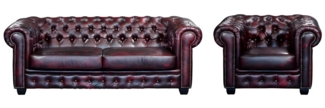 Vente-unique - Chesterfield Garnitur 3+1 - Büffelleder - Rotbraun - BRENTON