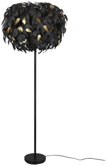 Stehleuchte, Blattdesign, Metall, schwarz gold, H 180 cm