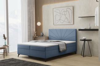 Boxspringbett Schlafzimmerbett PONCE 180x220cm in Stoff Riviera Blau