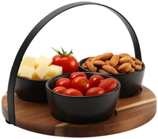 4-tlg. Servierset mit 3 Schalen auf Bambus-Holztablett mit Griff