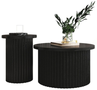 OKWISH Couchtisch Wohnzimmertisch Sofatisch (Runder Beistelltisch im 2er-Set – Naturholzoptik mit Wellenstruktur, 2-St, Kratzfest & Stabil)