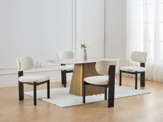 Vente-unique - Stuhl 2er-Set - Bouclé-Stoff & Kautschukholz - Weiß & Schwarz - WILANA
