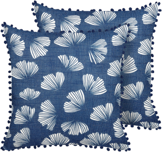 Kissen 2er Set DANDELION 45 x 45 cm Pflanzenmuster Dunkelblau