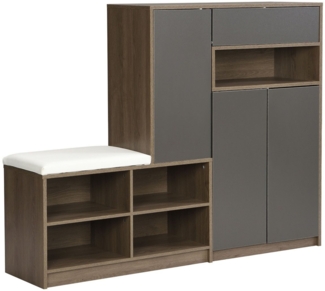 SeedWave Schuhschrank mit Sitzbank, Platz für 25 Paar, Verstellbare Regale Kippsicherung, Grifflose Türen, Modernes Flurdesign
