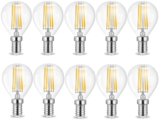 Aigostar LED-Leuchtmittel 10x4w E14 LED Birne Filament Leuchtmittel mit klarem Glas G45, Ø45x78, Kaltweiß, 10, 4w, 470 Lumen, Kaltweiß 6500K, Ø45x78 mm, Klar Glas, G45, E14, IP20