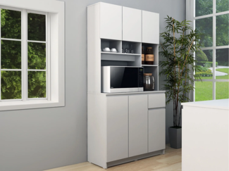 Vente-unique - Küchenbuffet mit 6 Türen, 1 Schubladen & 5 Regalfächern - Weiß - NIZALI