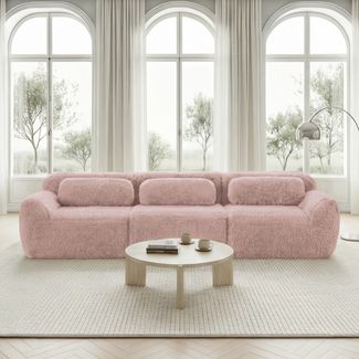 Ecksofa modular mit großzügiger Sitzfläche, Plüschstoff, Pink, ohne Montage, 32D-Hochelastischer Schaum,291*104*73 cm