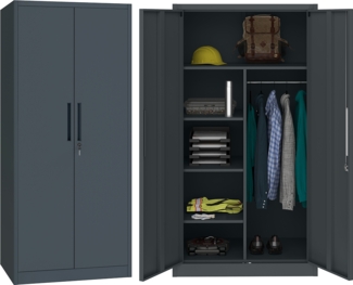 STEELSØN 'Regulus' Garderobenschrank mit 4 Ablagen und Kleiderstange, Metall, anthrazit, 165x40x80 cm, abschließbar, inkl. Schloss