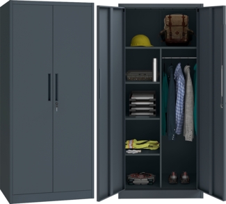 STEELSØN 'Regulus' Garderobenschrank mit 4 Ablagen und Kleiderstange, Metall, anthrazit, 165x40x80 cm, abschließbar, inkl. Schloss