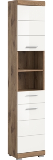 Xonox Wave Hochschrank (B/H/T 74x141x31 cm) weiß Hochglanz tiefzieh und Nox Oak Nachbildung