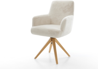 Drehstuhl Heira-Flex mit Armlehnen Plüsch Creme-Weiß Holzgestell kantig Natur 180° drehbar Taschenfederkern