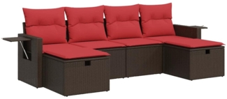 vidaXL 6-tlg. Garten-Sofagarnitur mit Kissen Braun Poly Rattan 3325530