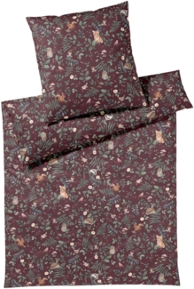 Elegante Mako Jersey Bettwäsche 155x220 Hide dunkelrot Waldtiere Fuchs Dachs Vögel 3591-1