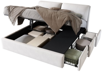 REDOM Polsterbett Hydraulisches Bett (140*200cm, ohne Matratze), mit 3 Schubladen,Bettkasten zur Aufbewahrung,Lattenrost mit Kopfteil
