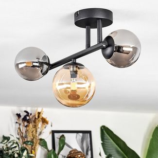 hofstein Deckenleuchte Deckenlampe aus Metall/Glas in Schwarz/Bernstein-/Rauchfarben, Deckenleuchte im Retro/Vintage-Design (Schirme Ø 10, 12 cm), 3 x G9