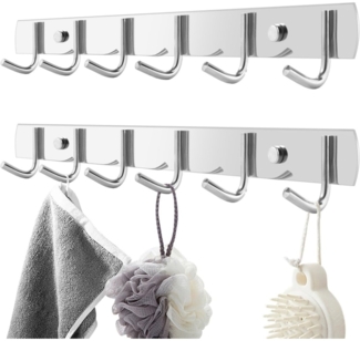 Wandgarderobe (2er-Pack) 6 Haken, Edelstahl-Wandhaken, 45*3*4,8cm