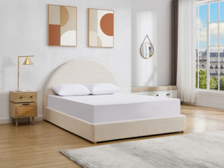 Vente-unique - Bett mit Bettkasten 180 x 200 cm - Bouclé-Stoff - Weiß - CALIDORYA