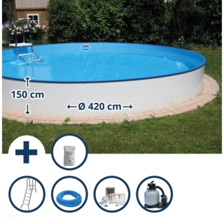 Waterman Rundpool Stahlwandpool Set (7-teilig) halbhoch rund Baltimo (Komplett-Set), verzinkte Stahlwand