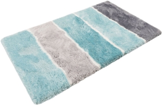 Homie Living Badematte Rio Marina, Höhe 30 mm, rutschhemmend beschichtet, fußbodenheizungsgeeignet, schnell trocknend, Polyester, rechteckig, flauschiger Badteppich, modern gestreift, waschbar, Badezimmerteppich