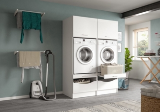 welltime Badmöbel-Set FALAS, TOPSELLER!, 2-teilig, Hauswirtschaftsraum Set, Breite 133 cm, (Set, 2-St, bestehend aus: 2x Waschmaschinenumbauschrank, in verschiedenen Farben), Kombination, Waschmaschinenumbau, Waschmaschinenschrank, Wäschekammer