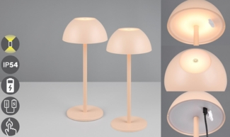 my home LED Außen-Tischleuchte Abbey Tischleuchte 2er-Set, Dimmfunktion, USB-Ladefunktion, LED fest integriert, Warmweiß, 2er Set Outdoor Akku Tischlampe Pilzdesign USB-C 4-fach Touch Dimmer