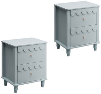 UEV Nachttisch 2er Set, Kinder Nachtschrank, Beistellschrank (Nachtkommode mit 2 Schubladen für Kinderzimmer/Schlafzimmer/Wohnzimmer, 2er Set Sofatisch Beistelltisch), Wellenförmige Design und Goldenen Griffen 50 x 40 x 60 cm