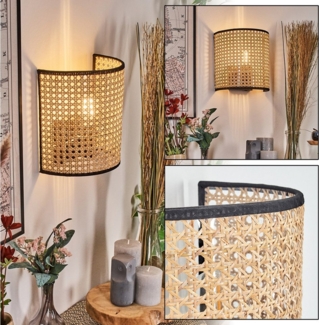 hofstein Wandleuchte Wandlampe aus Metall/Rattan/Wienergeflecht/Stoff in Schwarz/Natur, Wandleuchte Boho-Design, Stecker u. Schalter, abnehmbares Kabel, E27