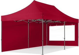 3x6 m Faltpavillon, PREMIUM Stahl 40mm, Seitenteile mit Panoramafenstern, rot