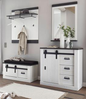 Garderobe Set 5-tlg. Stove in weiß Pinie und anthrazit Landhaus 206 x 200 cm