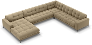 Micadoni Wohnlandschaft Mamaia 7-Sitzer Samtstoff Beige Metall schwarz Rechts