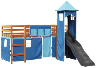vidaXL Kinderhochbett mit Turm Blau 90x190 cm Massivholz Kiefer 3309144