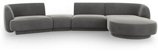 Micadoni Modulares Sofa Miley mit Recamiere 4-Sitzer Rechts Samtstoff Hellgrau