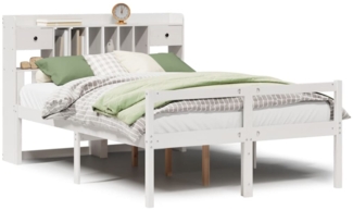 vidaXL Massivholzbett mit Regal ohne Matratze Weiß 150x200 cm Kiefer 3322058
