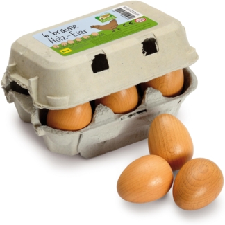 Erzi 17011 Eier, braun aus Holz im Karton, Kaufladenartikel für Kinder, Rollenspiele