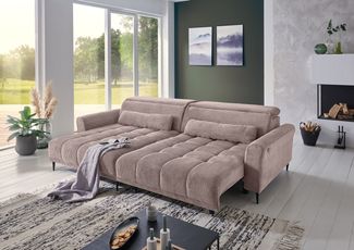 Wohnlandschaft >Wolve< elektr. Sitzverstellung, 2 Kissen, Cord rosa - 277x108x179cm (BxHxT)