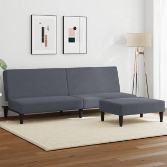 Schlafsofa 2-Sitzer mit Fußhocker Dunkelgrau Samt (Farbe: Grau)