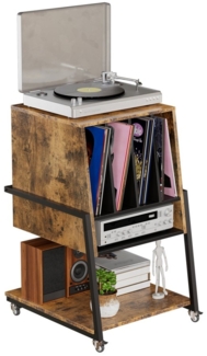 TWSOUL TV-Regal Plattenspieler Tisch HiFi Rack TV Rack mit Rollen aus Holz und Metall, Plattenspieler-Wagen Für Schallplatten Kompaktanlage, 43 x 53.4 x 73.6CM