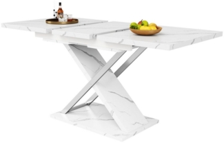 MODFU Esstisch Esstisch Teleskoptisch,Moderne Esstisch,mit Marmoroptik (Ausziehbarer Esstisch (118-157×75 cm) mit Kreuzbeinen, Marmormuster und stabiler Metallführung – ideal für Küchen, Wohnzimmer und Partys – erweiterbar für 6–8 Personen, 118-157×75c...