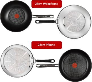 TEFAL E30 Jamie Oliver 5Tlg. Pfannenset (Edelstahl, Beschichtung: Titanium) 20 cm + 25 cm Schmorpfanne mit Deckel + Pfannenschoner und Wender