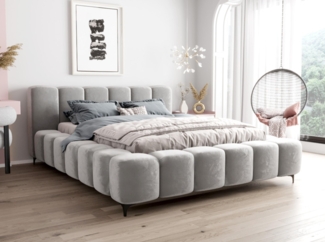 AX LIVING Vallarsa moderne Betten 160x200 grau Polsterbett Stauraum