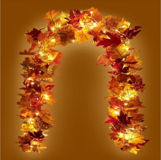 Coonoor LED-Lichterkette 2 Stück Ahornblätter Herbstgirlande Mit 40 LEDs - 176cm