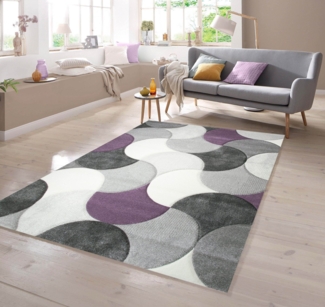 TeppichHome24 Teppich Designer Teppich Tropfen Muster in Lila Grau Beige, rechteckig