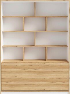 Bücherregal S-ROOM mit Klapptisch-Funktion in Weiß und Catania Eiche