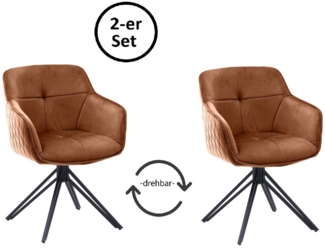 Armlehnstuhl >Emma/Edith< (2er Set) in rost, Samtbezug - 59x82x62cm (BxHxT)