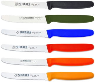 GIESSER Tomatenmesser Brötchenmesser 8365 wsp 11-6, 6er Set bunt gemischt, 3mm Wellenschliff, extrem Scharf
