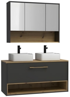 Vente-unique - Waschbeckenunterschrank hängend mit Doppelwaschbecken & Spiegelschrank - 120 cm - Anthrazit - YANGRA